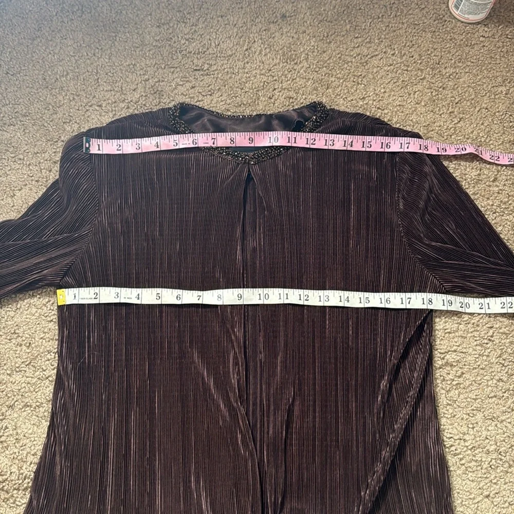 Cachet Brown Accordion Pleated Silky Blouse Cardigan